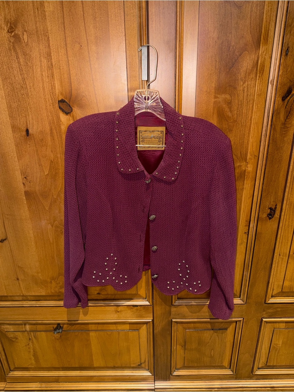 Women’s Stud-Accent Knit Cardigan Sweater - Plum & Skirt